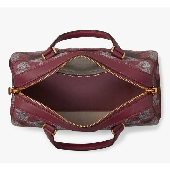 New Kate Spade Spade Flower Monogram Coated Canvas Satchel Garnet Rose - Picture 6 of 6